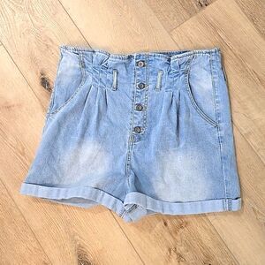 Venus Paperbag Denim Jean Shorts Womens 8 High Waisted Retro Pleated Button Fly